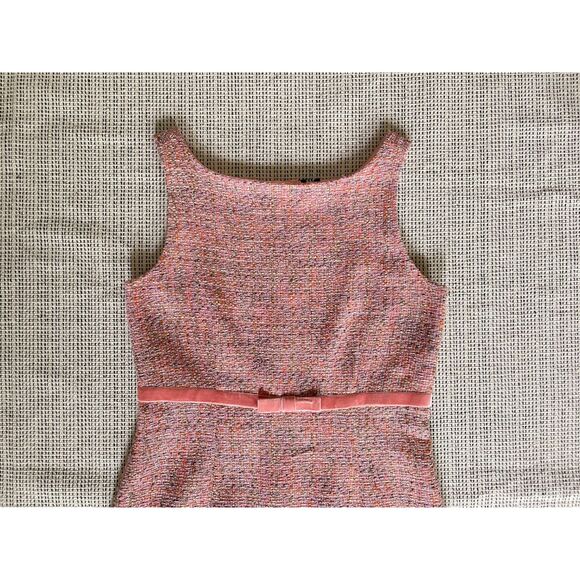 Gap Women's Size 6 Pink Tweed Sheath Dress Velvet Bow Waist Knee Length Preppy - Picture 3 of 6